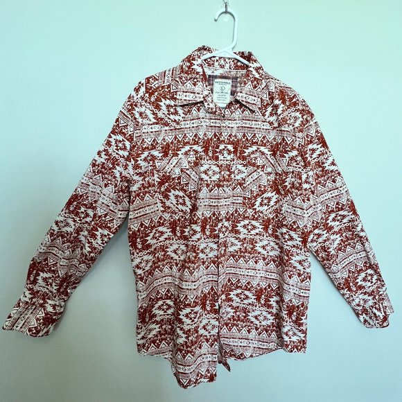 Cowboy Mens Horizontal Distressed Aztec Pearl Snap Button Down Longsleeved Shirt - Picture 2 of 8